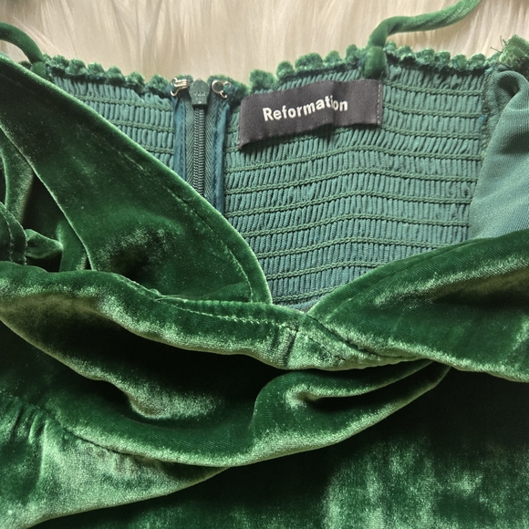 Reformation Emerald Green Melany Velvet Midi Dress - Picture 6 of 8